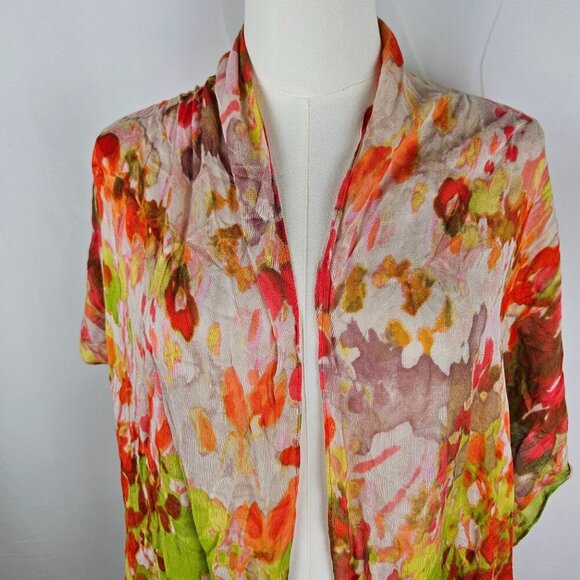 Floral Sheer Wrap Scarf/Shawl Vibrant Lightweight Orange Green - Picture 4 of 5